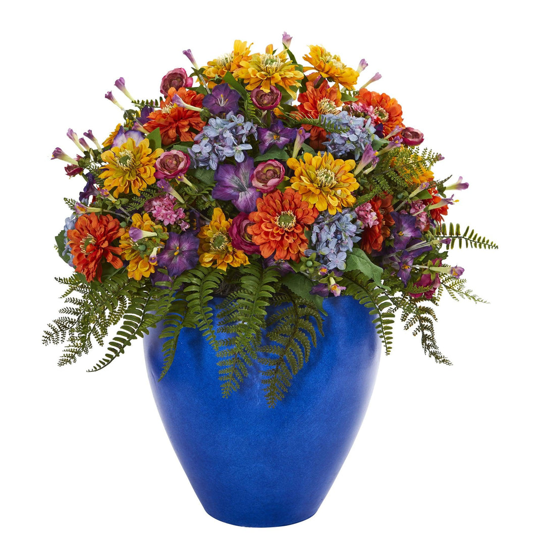 Giant Mixed Floral Artificial Arrangement in Blue Vase - zzhomelifestyle