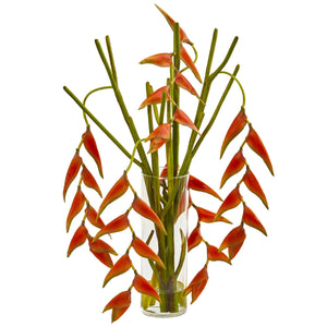 Hanging Heliconia Artificial Arrangement in Cylinder Vase - zzhomelifestyle