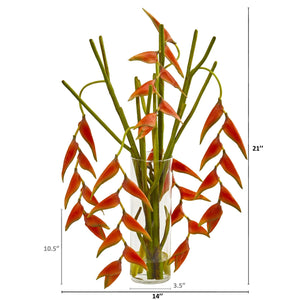 Hanging Heliconia Artificial Arrangement in Cylinder Vase - zzhomelifestyle