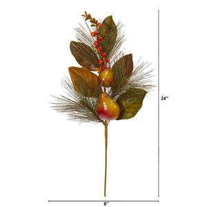 24" Pear, Pine and Magnolia Leaf Artificial Flower (Set of 6) - zzhomelifestyle