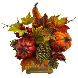 Pumpkin, Gourd, Berry and Maple Leaf Artificial Arrangement - zzhomelifestyle