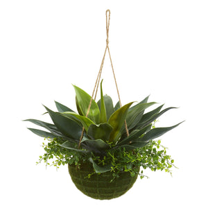Agave and Maiden Hair Artificial Plant in Hanging Basket (Indoo/Outdoor - zzhomelifestyle