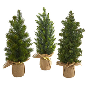 15" Mini Cypress and Pine Artificial Tree (Set of 3) - zzhomelifestyle