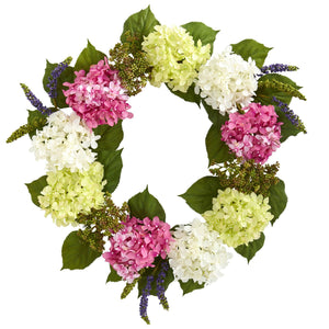23" Hydrangea Artificial Wreath - zzhomelifestyle
