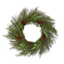 Load image into Gallery viewer, 20&quot; Cedar and Ruscus with Berries Artificial Wreath - zzhomelifestyle