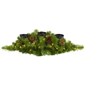 30" Christmas Artificial Pine Triple Candelabrum with 35 Clear Lights and Pine Cones - zzhomelifestyle