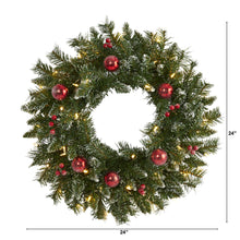 Load image into Gallery viewer, 24&quot; Frosted Artificial Christmas Wreath with 50 Warm White LED Lights, Ornaments and Berries - zzhomelifestyle