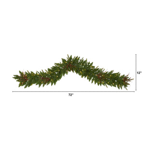 6' Christmas Pine Artificial Garland with 50 Warm White LED Lights and Berries - zzhomelifestyle