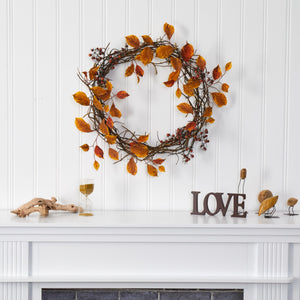 19" Harvest Leaf, Berries and Twig Artificial Wreath - zzhomelifestyle