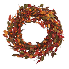 Load image into Gallery viewer, 20&quot; Harvest Leaf and Mini Pumpkin Artificial Wreath - zzhomelifestyle