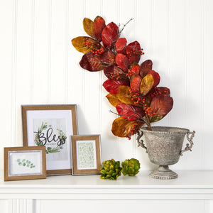 36" Autumn Magnolia Leaf with Berries Artificial Tear Drop - zzhomelifestyle