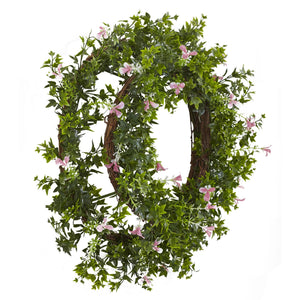 18" Mini Ivy & Floral Double Ring Wreath w/Twig Base - zzhomelifestyle