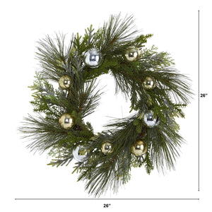 26" Sparkling Pine Artificial Wreath with Decorative Ornaments - zzhomelifestyle