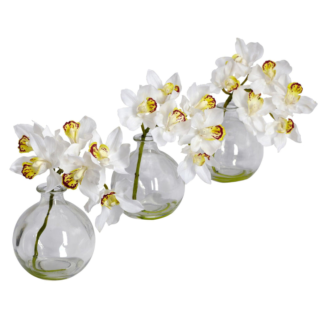 Cymbidium w/Vase Silk Flower Arrangement (Set of 3) - zzhomelifestyle