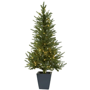 4.5' Christmas Tree w/Clear Lights & Decorative Planter - zzhomelifestyle
