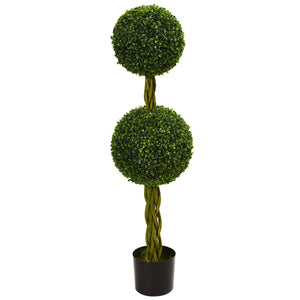 4' Boxwood Double Ball Artificial Topiary Tree with Woven Trunk UV Resistant (Indoor/Outdoor) - zzhomelifestyle