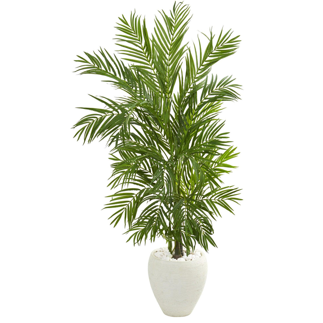 5' Areca Palm Artificial Tree in White Planter - zzhomelifestyle