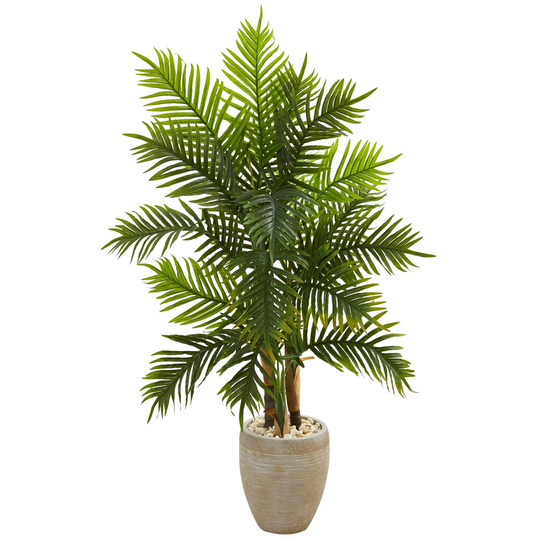 5' Areca Palm Artificial Tree in Sand Colored Planter (Real Touch) - zzhomelifestyle