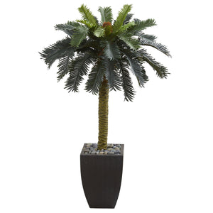 4.5' Sago Artificial Palm Tree in Black Planter - zzhomelifestyle