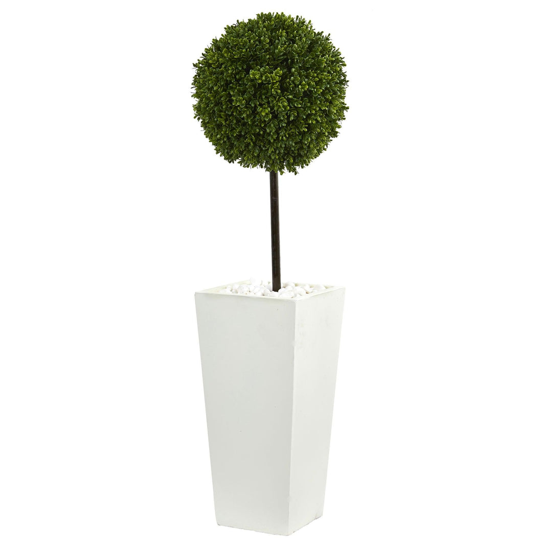 3.5' Boxwood Ball Topiary Artificial Tree in White Tower Planter UV Resistant (Indoor/Outdoor) - zzhomelifestyle