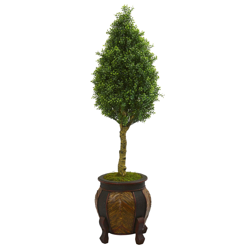 4.5' Boxwood Cone Artificial Tree in Decorative Planter - zzhomelifestyle