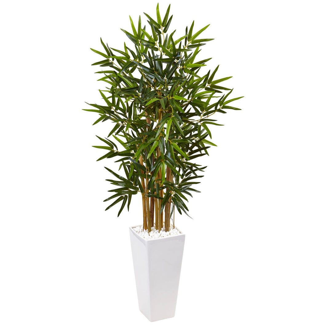 4' Bamboo Tree in White Tower Planter - zzhomelifestyle