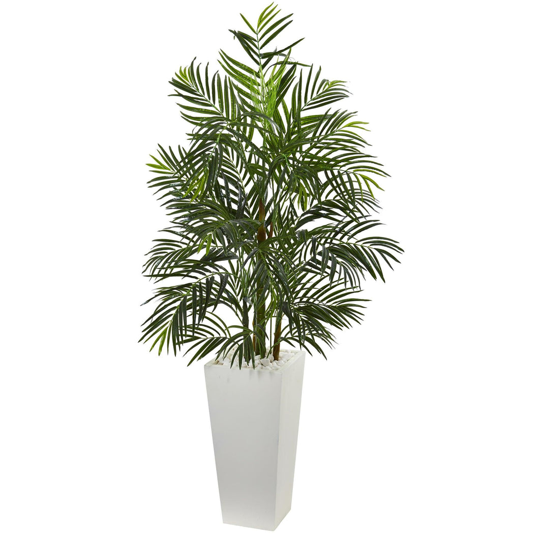 5' Areca Artificial Palm Tree in White Planter UV Resistant (Indoor/Outdoor) - zzhomelifestyle