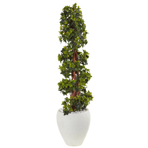 4' English Ivy Topiary Tree in White Oval Planter UV Resistant (Indoor/Outdoor) - zzhomelifestyle