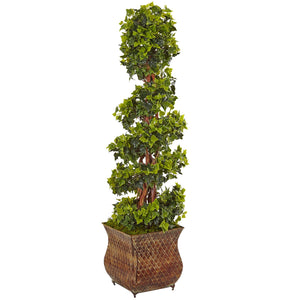 4' English Ivy Spiral Tree in Metal Planter UV Resistant (Indoor/Outdoor) - zzhomelifestyle