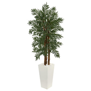 5.5' Parlor Palm Artificial Tree in White Tower Planter - zzhomelifestyle