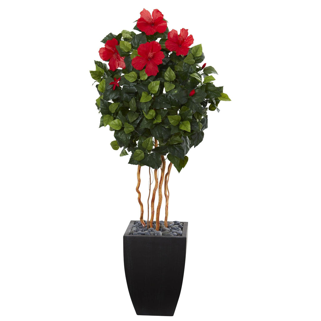 4.5' Hibiscus Artificial Tree in Black Washed Planter - zzhomelifestyle
