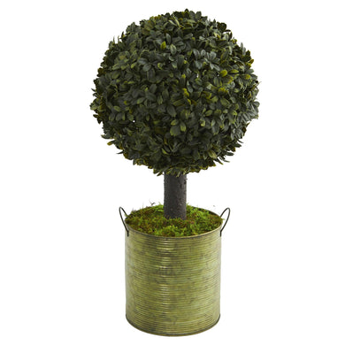 1.5' Boxwood Ball Topiary Artificial Tree in Green Tin (Indoor/Outdoor) - zzhomelifestyle