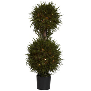 40" Cedar Double Ball Topiary w/Lights - zzhomelifestyle