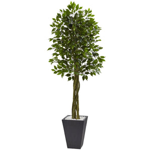 6.5' Ficus Tree with Slate Planter UV Resistant (Indoor Outdoor) - zzhomelifestyle