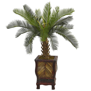 3' Cycas Tree in Wood Planter - zzhomelifestyle