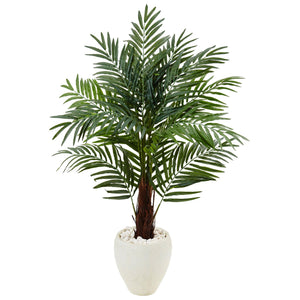 4.5' Areca Palm Tree in White Oval Planter - zzhomelifestyle