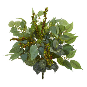 14" Mixed Ficus, Fittonia and Berries Bush Artificial Plant (Set of 6) - zzhomelifestyle