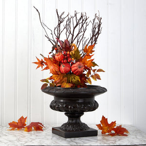 20" Pumpkin and Maple Leaf Artificial Flower Bouquet (Set of 2) - zzhomelifestyle