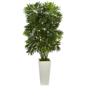 49" Mini Bamboo Palm Artificial Pant in White Tower Planter - zzhomelifestyle