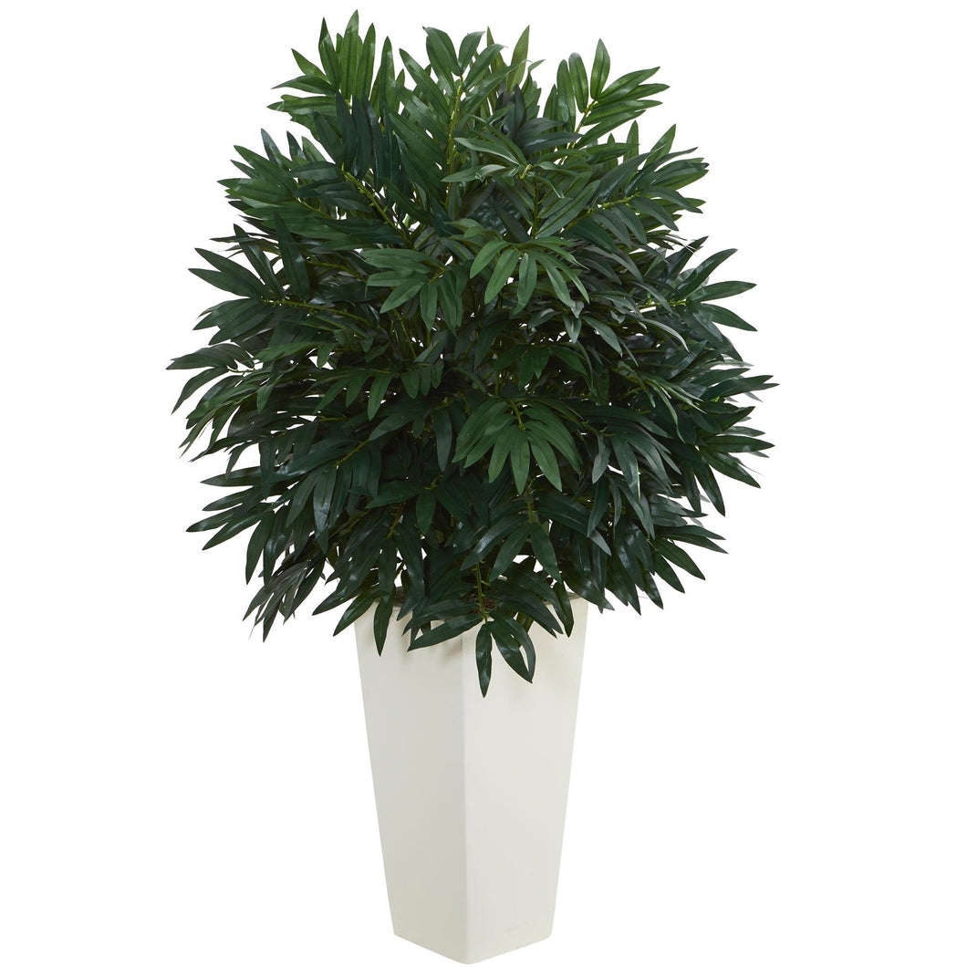Double Bamboo Palm Artificial Plant in White Tower Vase - zzhomelifestyle