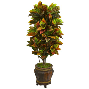 5.5' Croton Artificial Plant in Decorative Planter (Real Touch) - zzhomelifestyle