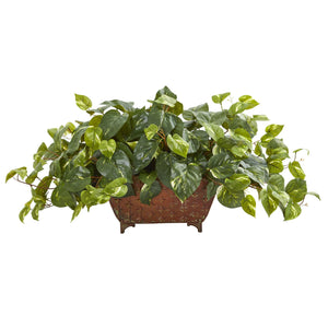 Pothos Artificial Plant in Metal Planter - zzhomelifestyle
