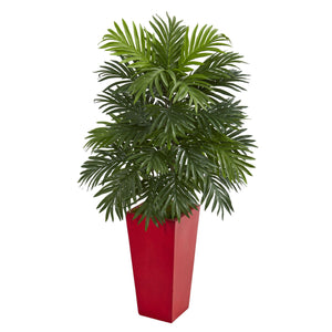 Areca Palm Artificial Plant in Red Planter - zzhomelifestyle