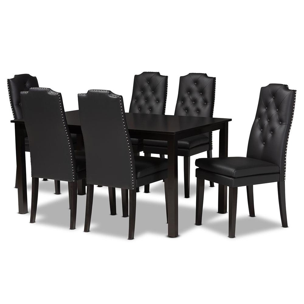 BAXTON STUDIO DYLIN MODERN AND CONTEMPORARY BLACK FAUX LEATHER UPHOLSTERED AND DARK BROWN FINISHED WOOD 7-PIECE DINING SET - zzhomelifestyle