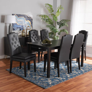 BAXTON STUDIO DYLIN MODERN AND CONTEMPORARY BLACK FAUX LEATHER UPHOLSTERED AND DARK BROWN FINISHED WOOD 7-PIECE DINING SET - zzhomelifestyle