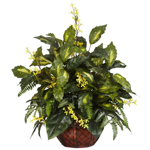 Forsythia & Mixed Greens Silk Plant - zzhomelifestyle