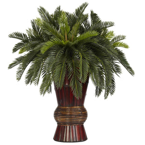 Cycas w/Bamboo Vase Silk Plant - zzhomelifestyle