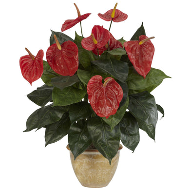 Anthurium w/Ceramic Vase Silk Plant - zzhomelifestyle