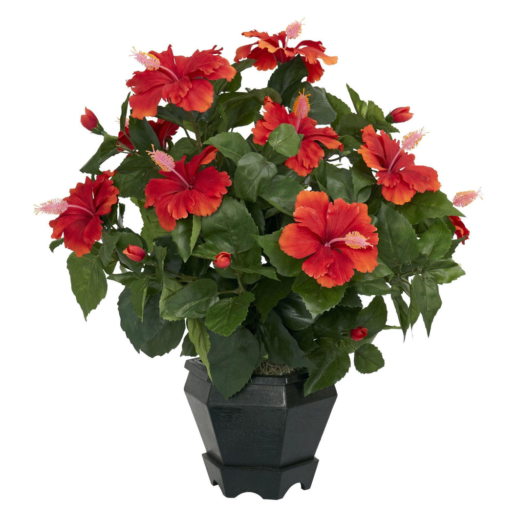 Hibiscus w/Black Hexagon Vase Silk Plant - zzhomelifestyle