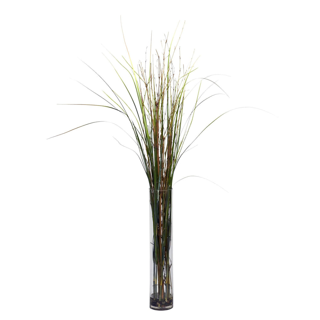 Grass & Bamboo w/Cylinder Silk Plant - zzhomelifestyle